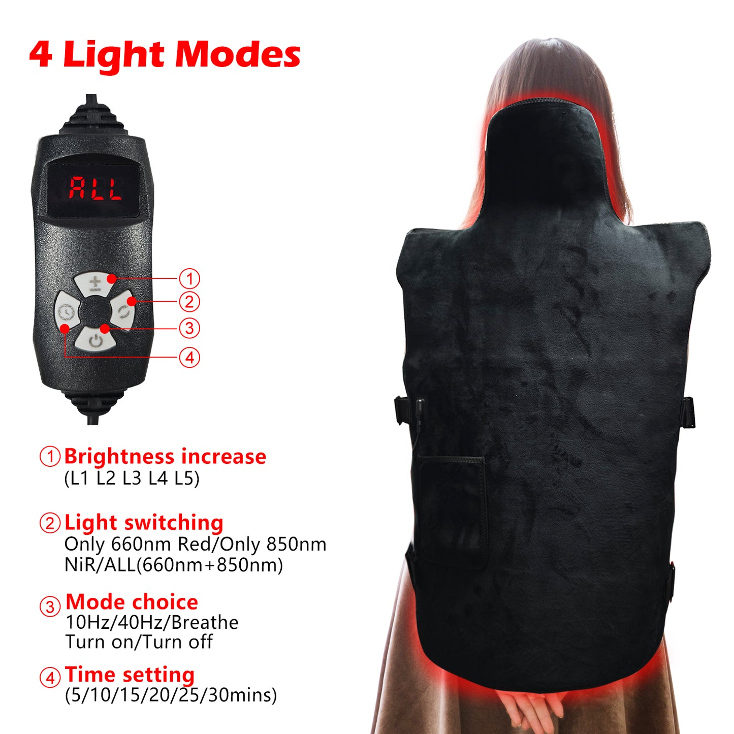 Red Light Therapy for Body, 3-in-1 Led Bead Infrared Light Therapy Pads for Back Shoulder Pain Relief, 660nm&850nm Wearable Wrap Light Therapy Device with Pulse